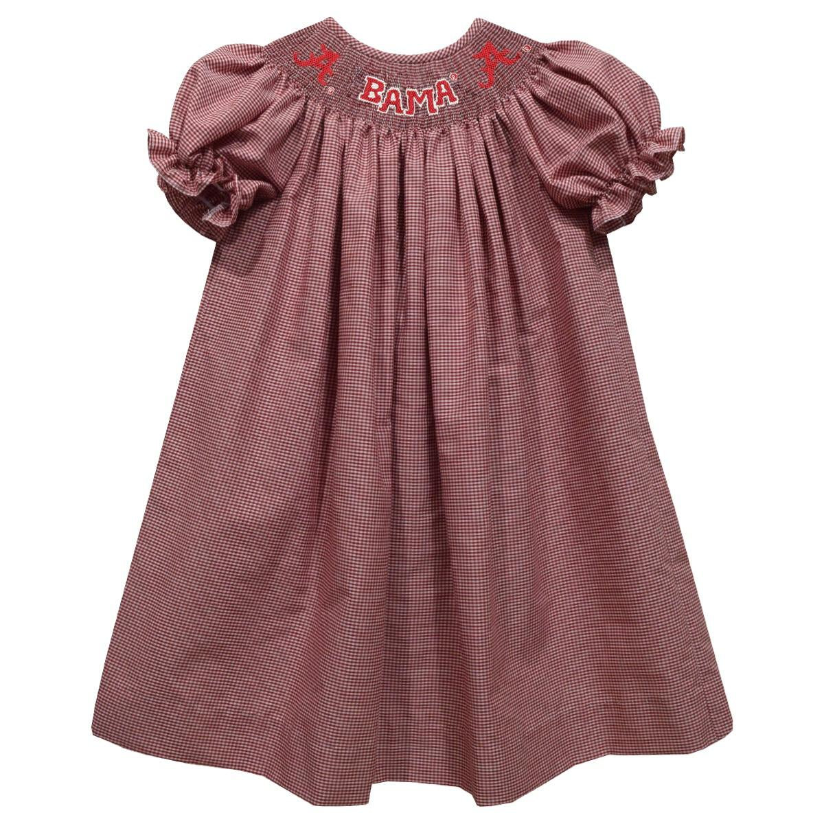 Vive La Fete Alabama Crimson Tide Smocked Red Gingham Short Sleeve Bishop NALA1_DRBS03U 5305