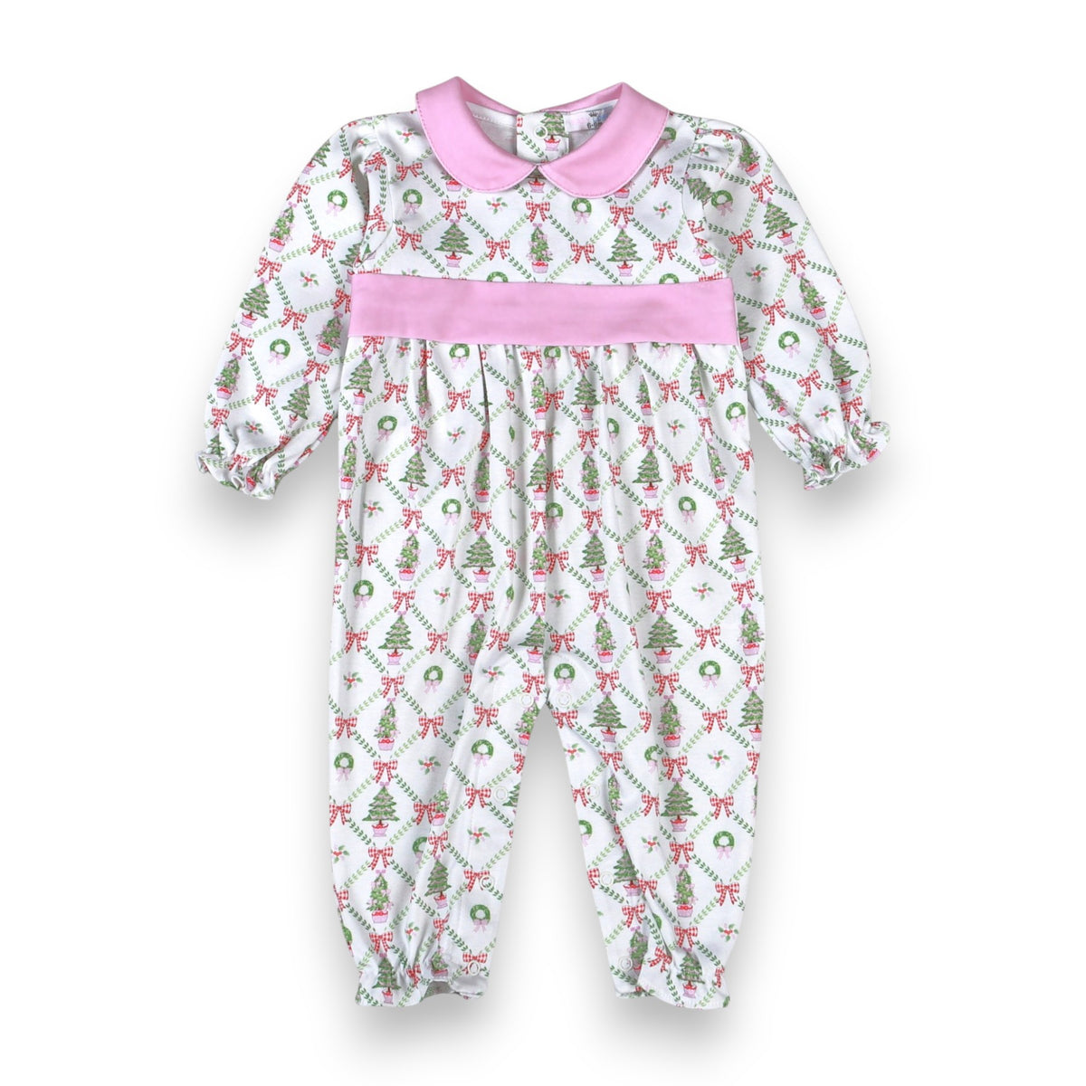 Baby Loren Christmas Trees Pima Scallop Collar Romper TRE-234 5309