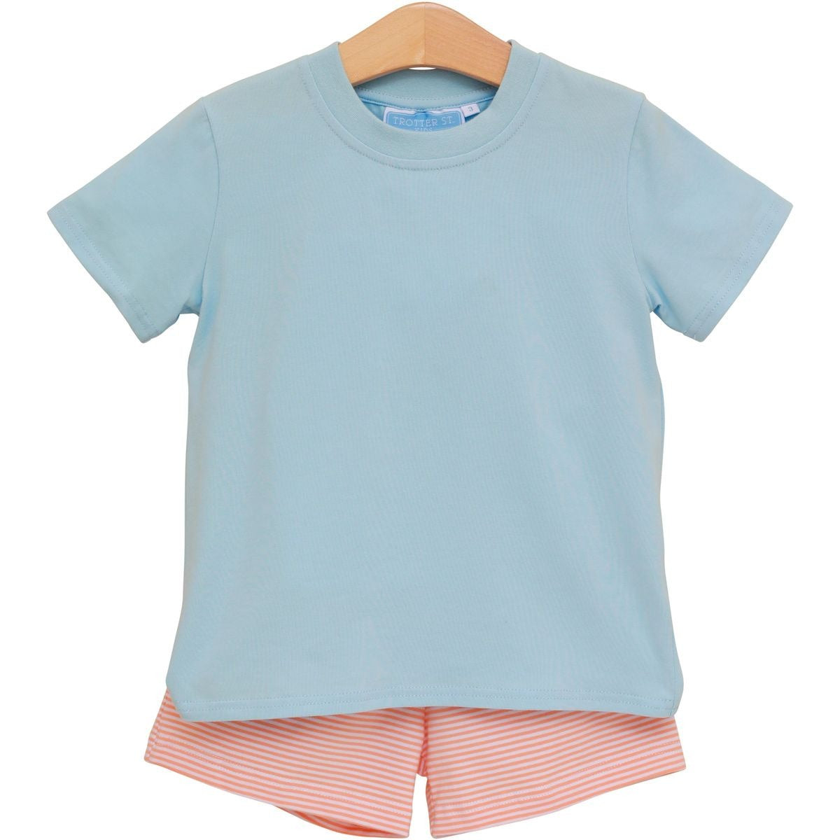 Trotter Street Kids Shepherd Short Set Coral Stripe/Light Blue TSK-02540 5301