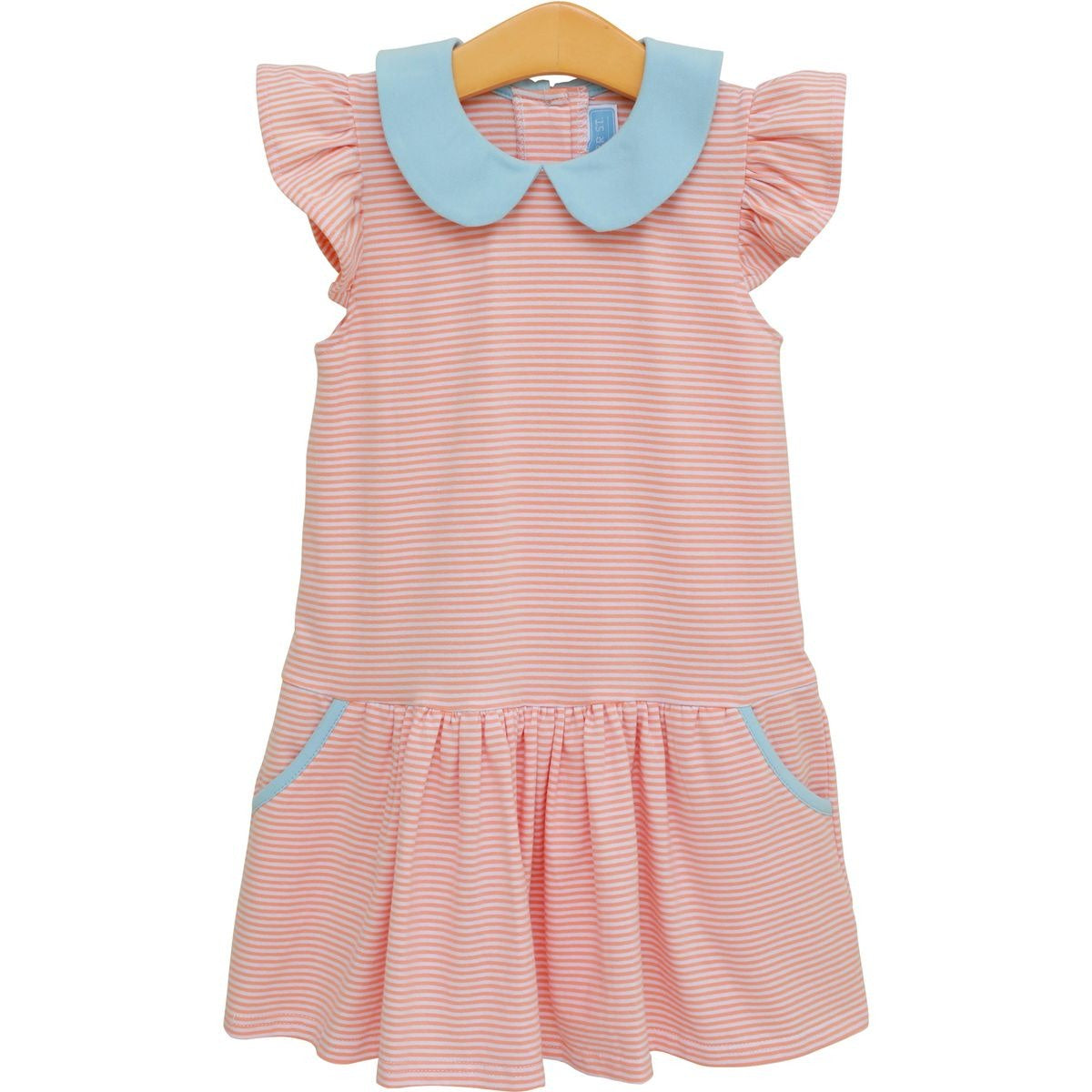 Trotter Street Kids Genevieve Dress Coral Stripe/Light Blue TSK-02608 5301