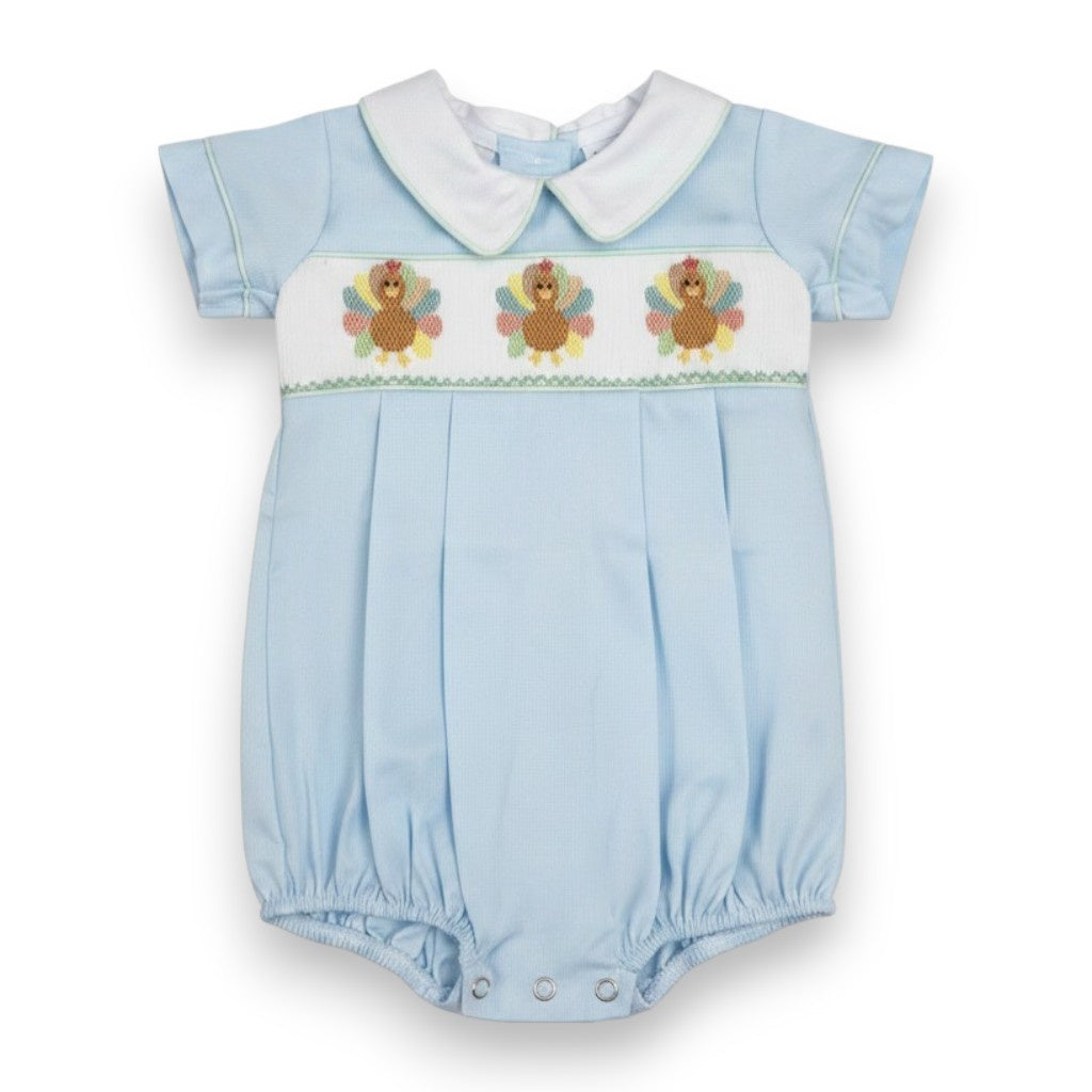 Lulu Bebe Turkey Smocked Boy Bubble Blue Blake-T