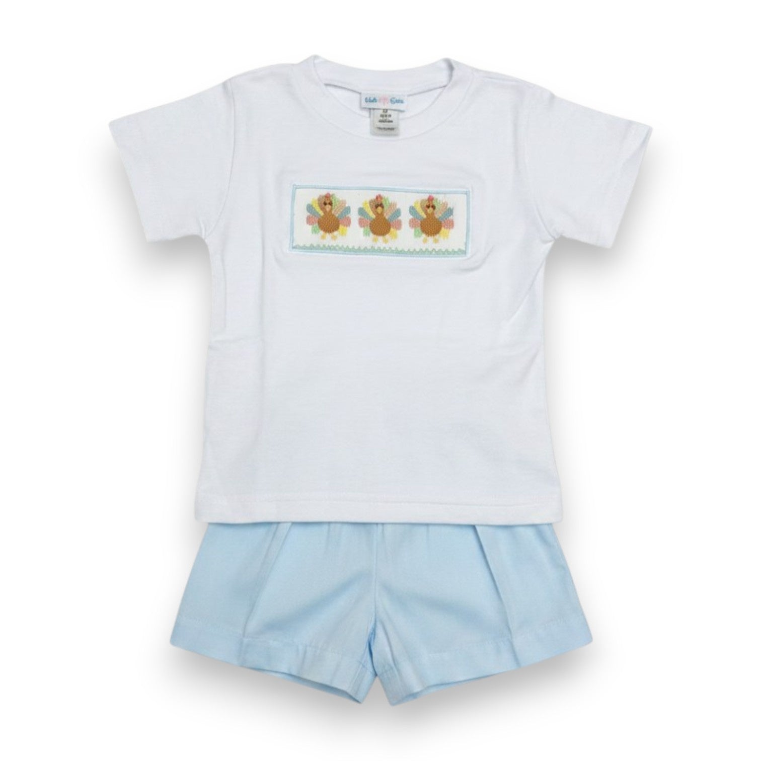 Lulu Bebe Turkey Smocked Short Set White/Blue