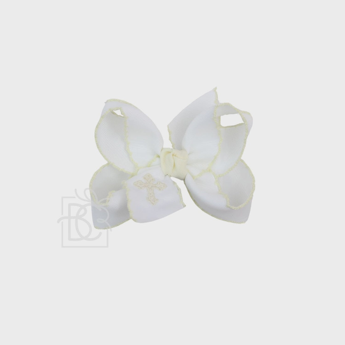 Beyond Creations Cross Embroidered White Bow w/ Crochet Edge