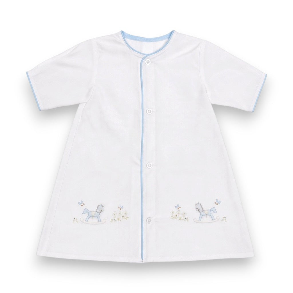 Auraluz White/Blue Rocking Horse Shadow Emb Day Gown 372B