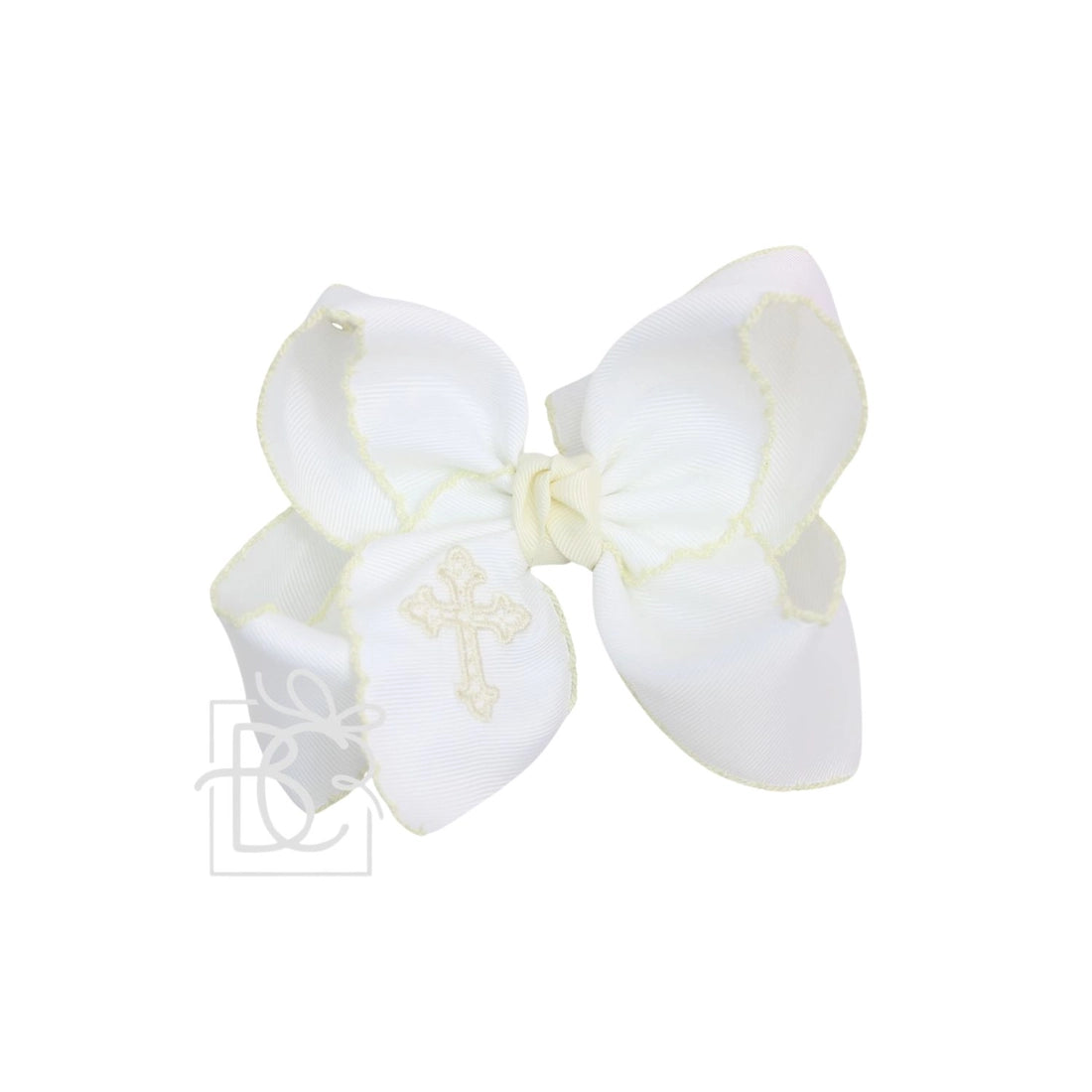 Beyond Creations Cross Embroidered White Bow w/ Crochet Edge