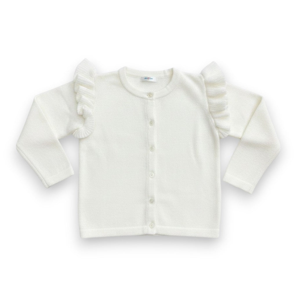 Lulu Bebe Ivory LS Ruff Shoulder Wool Cardigan FRAN-IVORY 5308