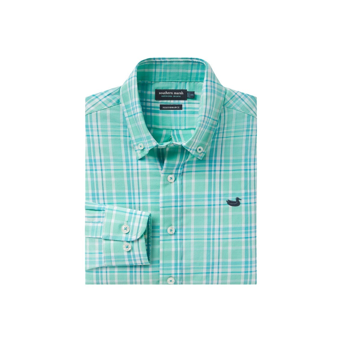 Southern Marsh Youth Grainger Performance Plaid Dress Shirt Teal & Green YCGPP 5201