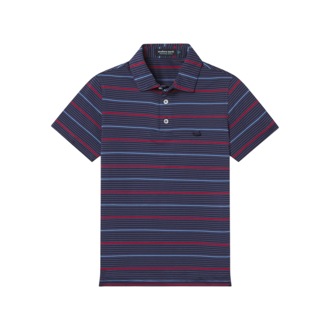 Southern Marsh Youth Gridiron Stripe Performance Polo Navy & Red 5207