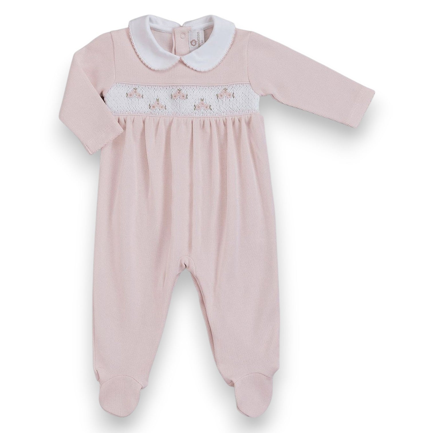 Miocotton Zuz Hand Smocked Footie Special Knit Pink Flower