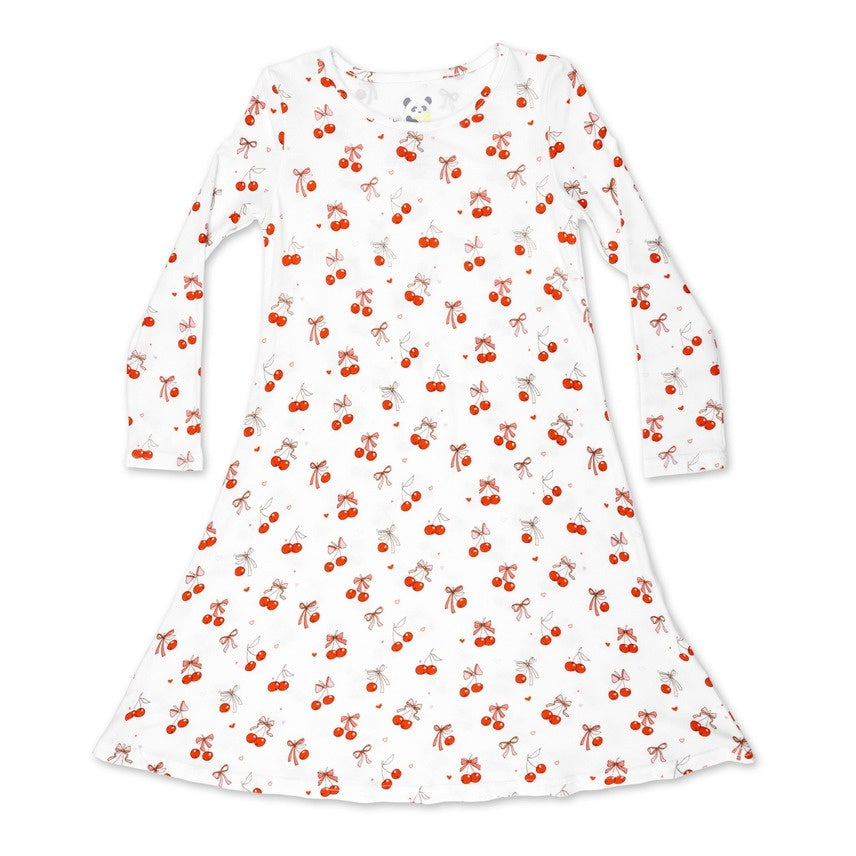 Bellabu Bear Cherry On Top Bamboo Girl's Short Sleeve Dress 5208