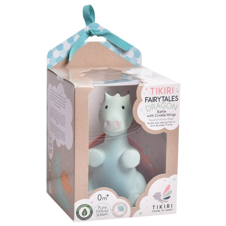 Tikiri Baby Sunrise Dragon Natural Rubber Rattle w/ Crinkle Wings