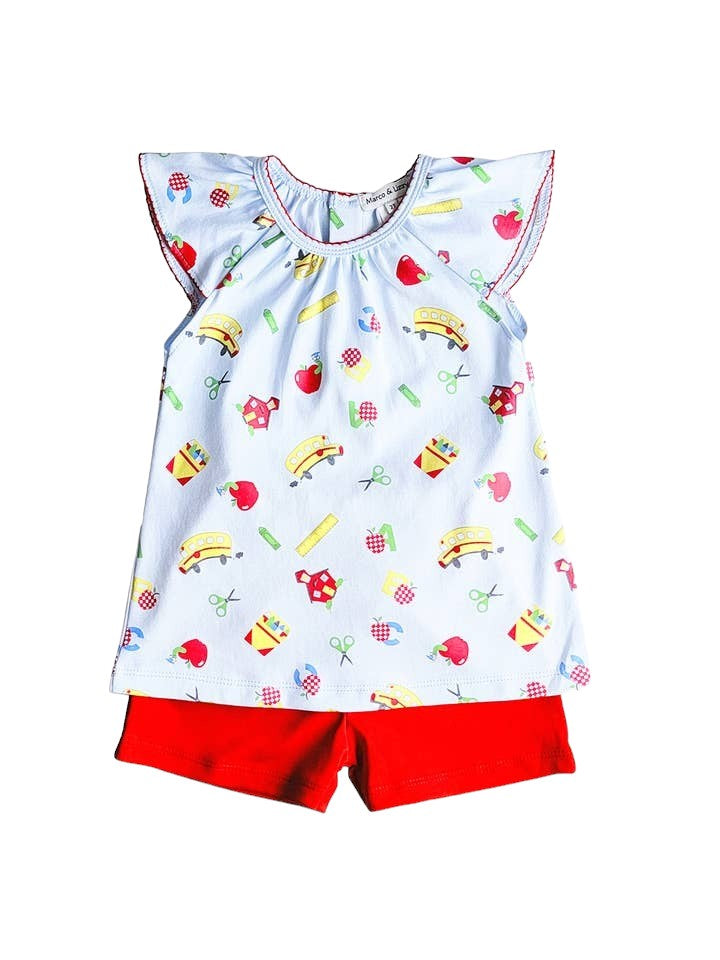 Marco & Lizzy Girl's Back to School Short Set W/Red Shorts IF0028S2 5106