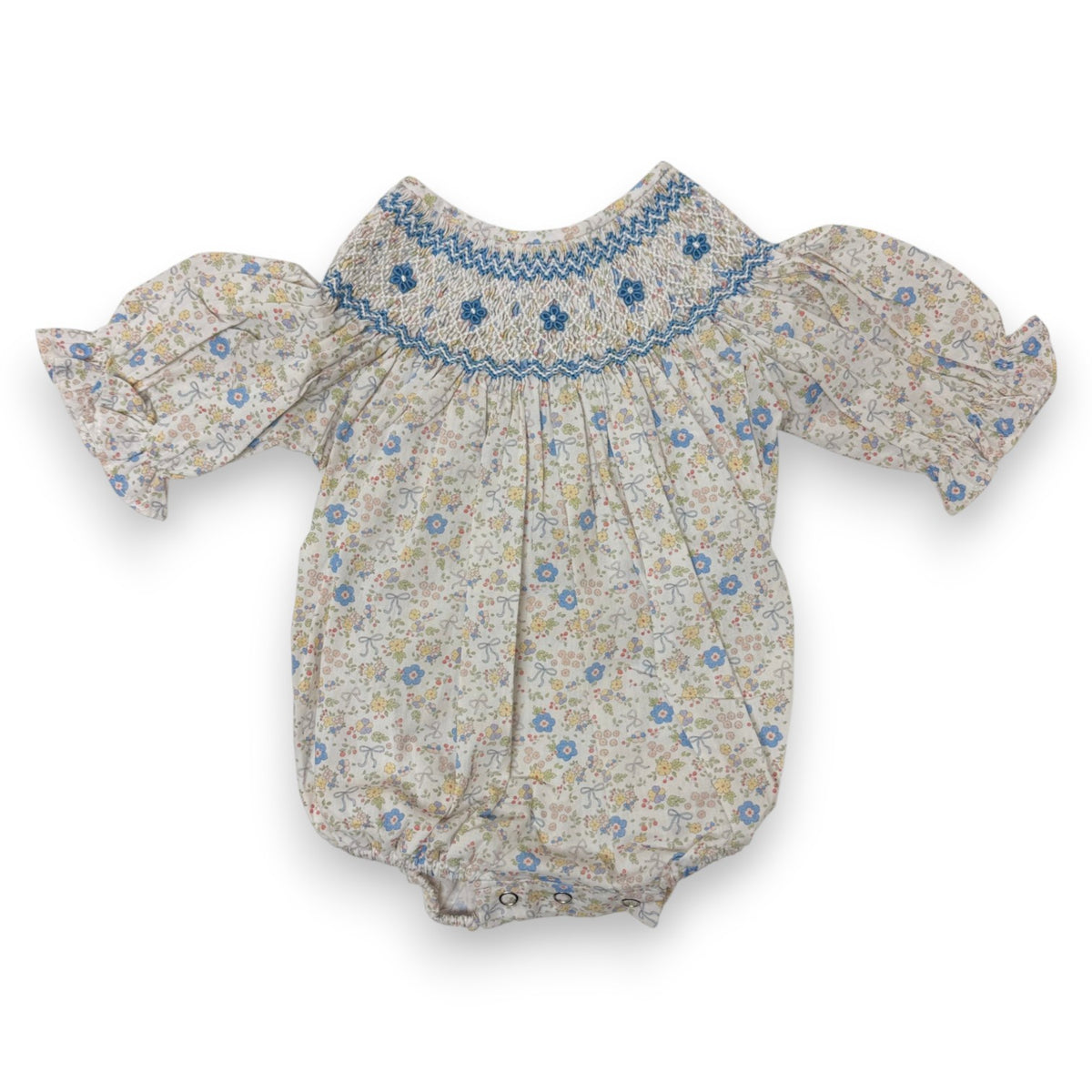 Sweet Dreams Ashley Blue/Yellow Bow Floral Print Smocked Bubble NHC208 5308