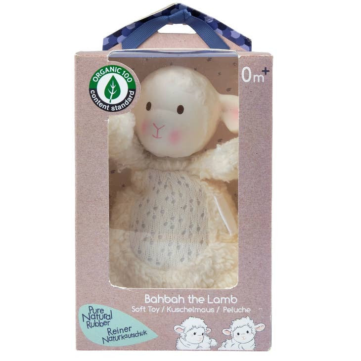 Tikiri Bahbah the Lamb Baby Soft Toy w/ Organic Natural Rubber Teether Head