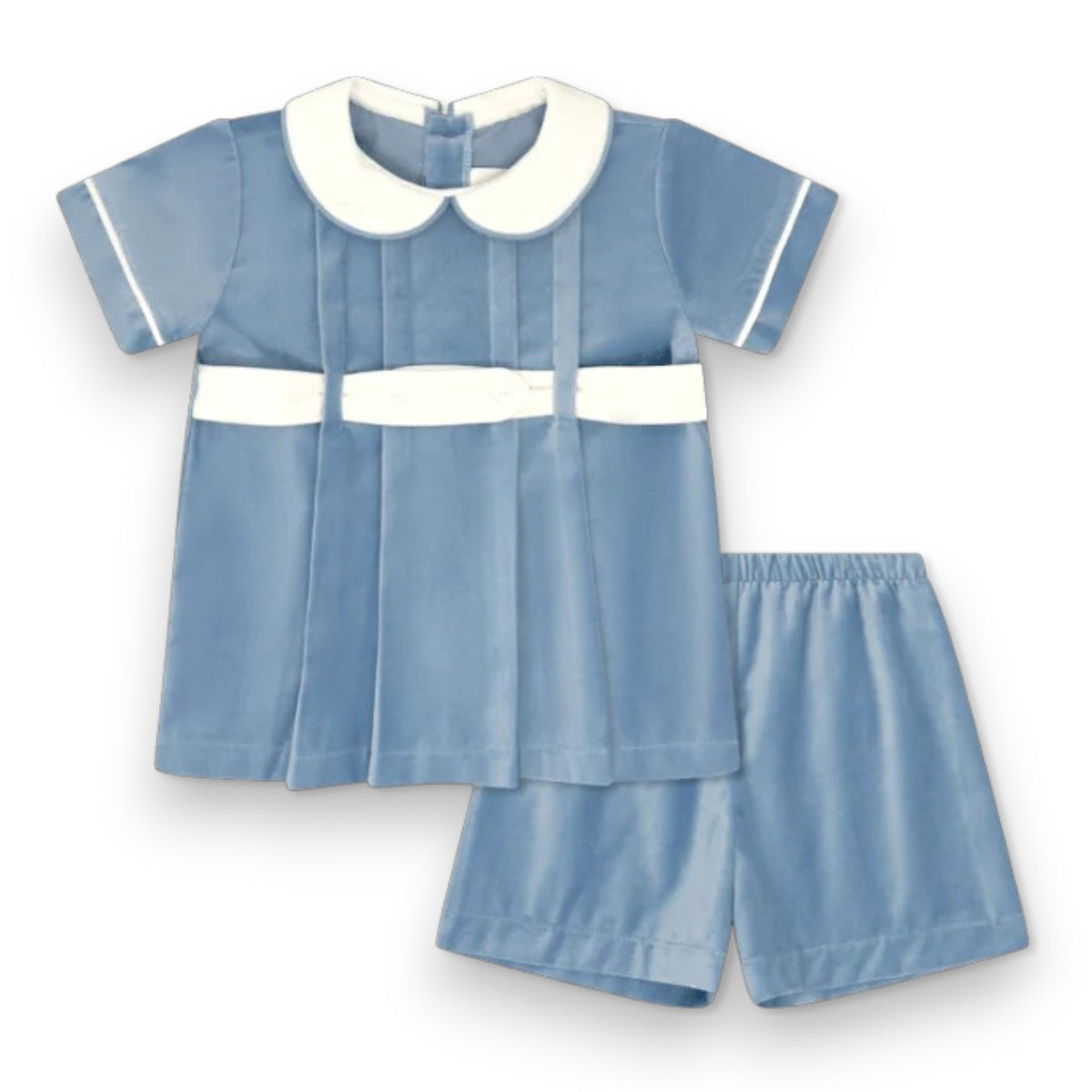 Lullaby Set Beaufort Blue Velvet, Winter White Velvet Collar Bloomer/Short Set 5309