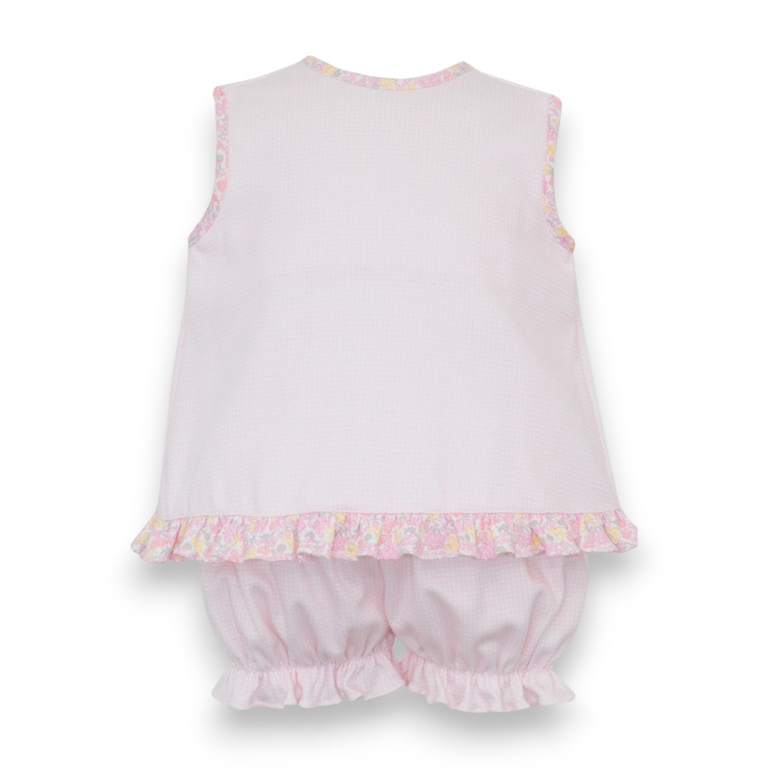 Petit Bebe Pink Knit Gingham Bloomer Set W/Flower Knit Print 415C-MS26 5303