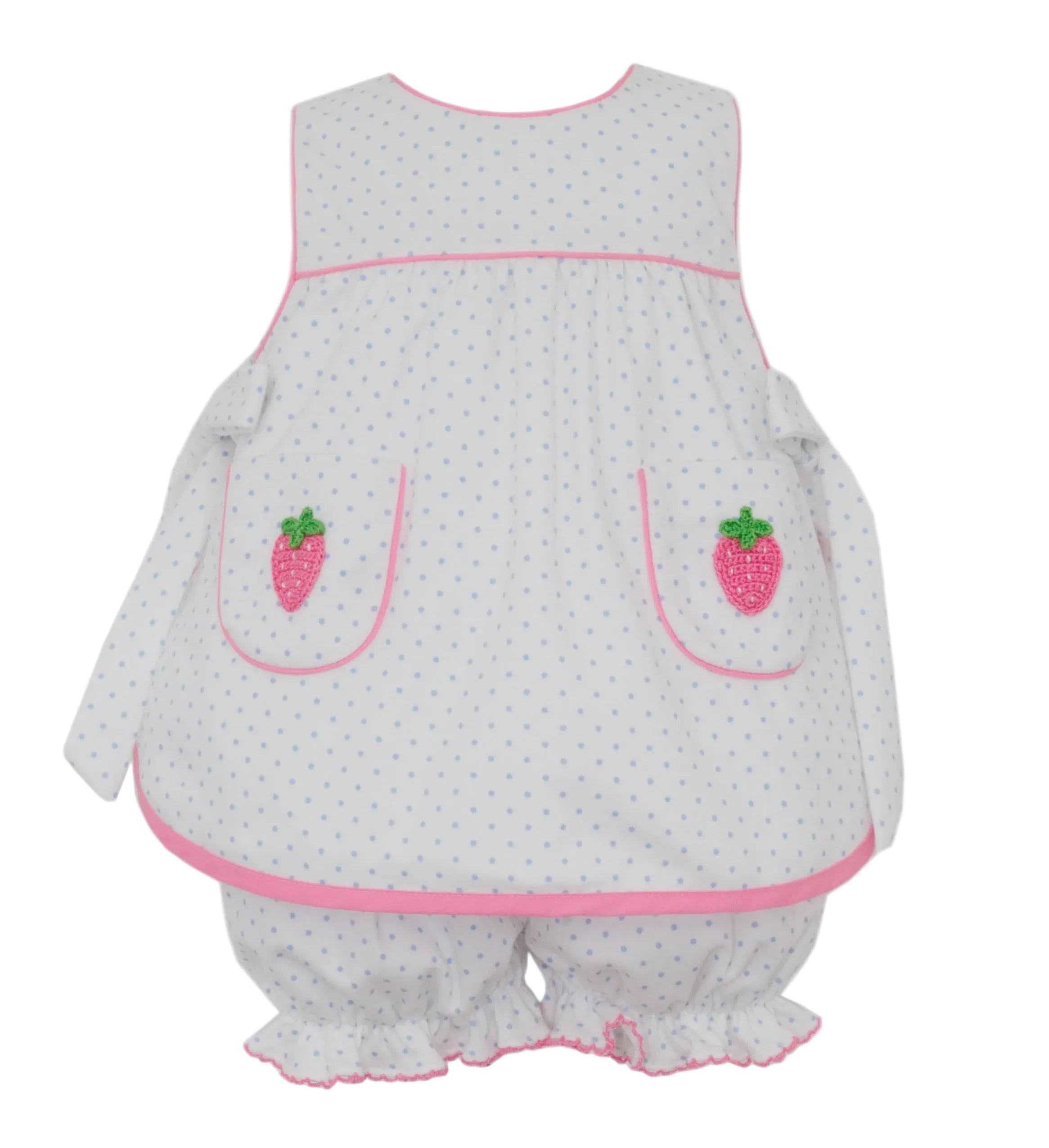 Petit Bebe Strawberry Lt Blue & White Knit Polka Dot Bloomer Set W/Side Bows 459C-MS26 5303