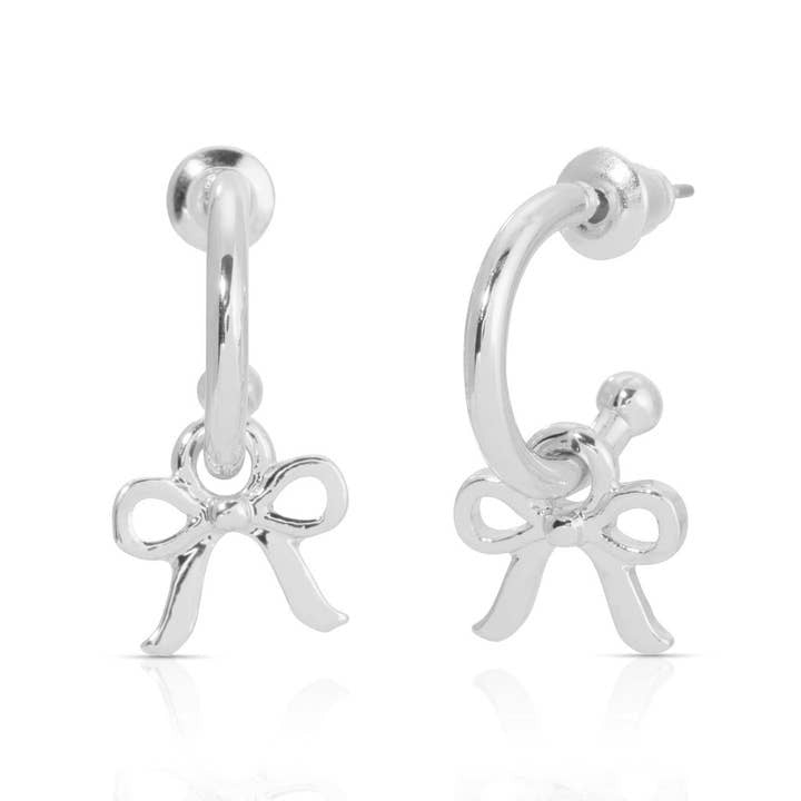 Lucky Feather Bow Charm Hoops