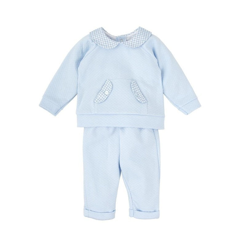 Babidu Light Blue Quilted Tracksuit W/ Gingham Collar & Gingham Pockets 60628 5209