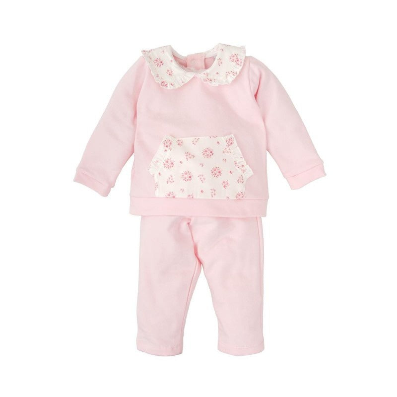 Babidu Light Pink Knit W/Floral Collar & Floral Pocket 2pc Tracksuit 61614 5209