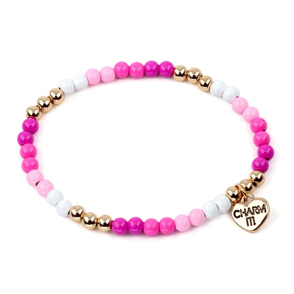 Charm It Gold Pink Stretch Bead Bracelet