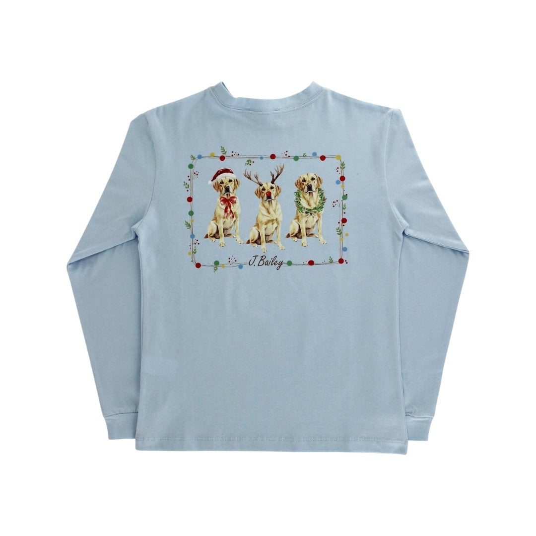 J. Bailey L/S LOGO Tee Christmas Labs on Lt Blue 1026-LOGO-CLB 5208