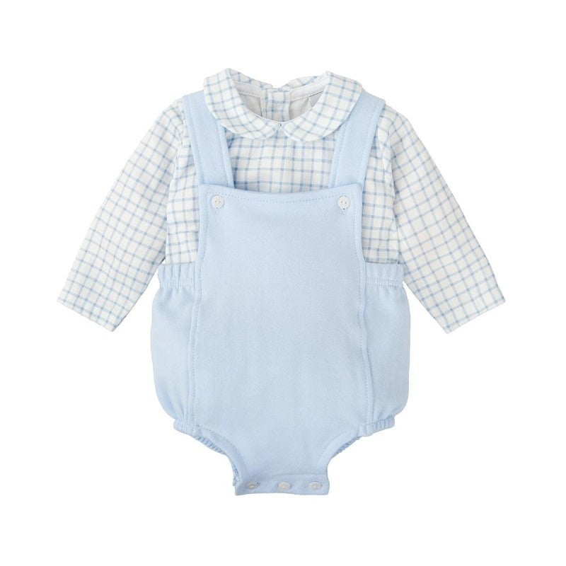 Babidu Light Blue Knit Overall Bubble W/White Blue Windowpane Peter Pan Collar Shirt40614 5209
