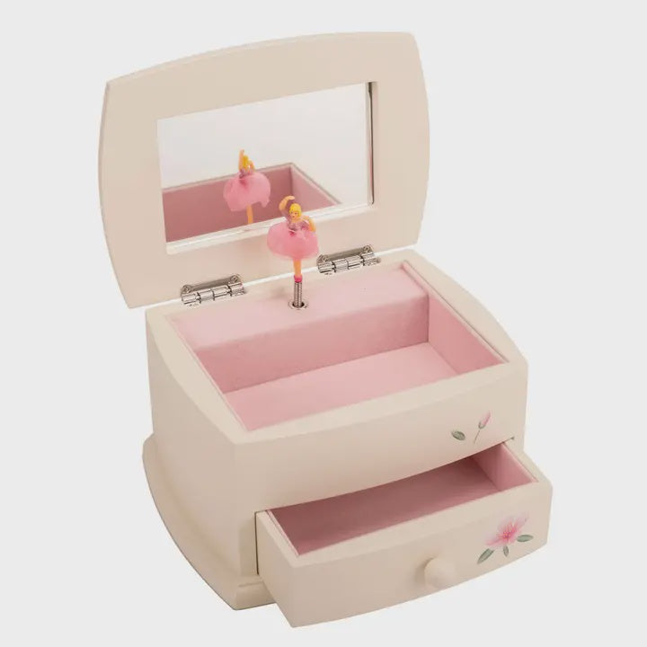 Magnolia Cream Floral Ballerina 7.5 X 5.8  Musical Jewelry Box