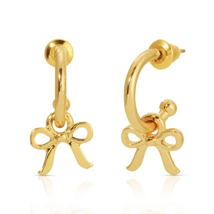 Lucky Feather Bow Charm Hoops