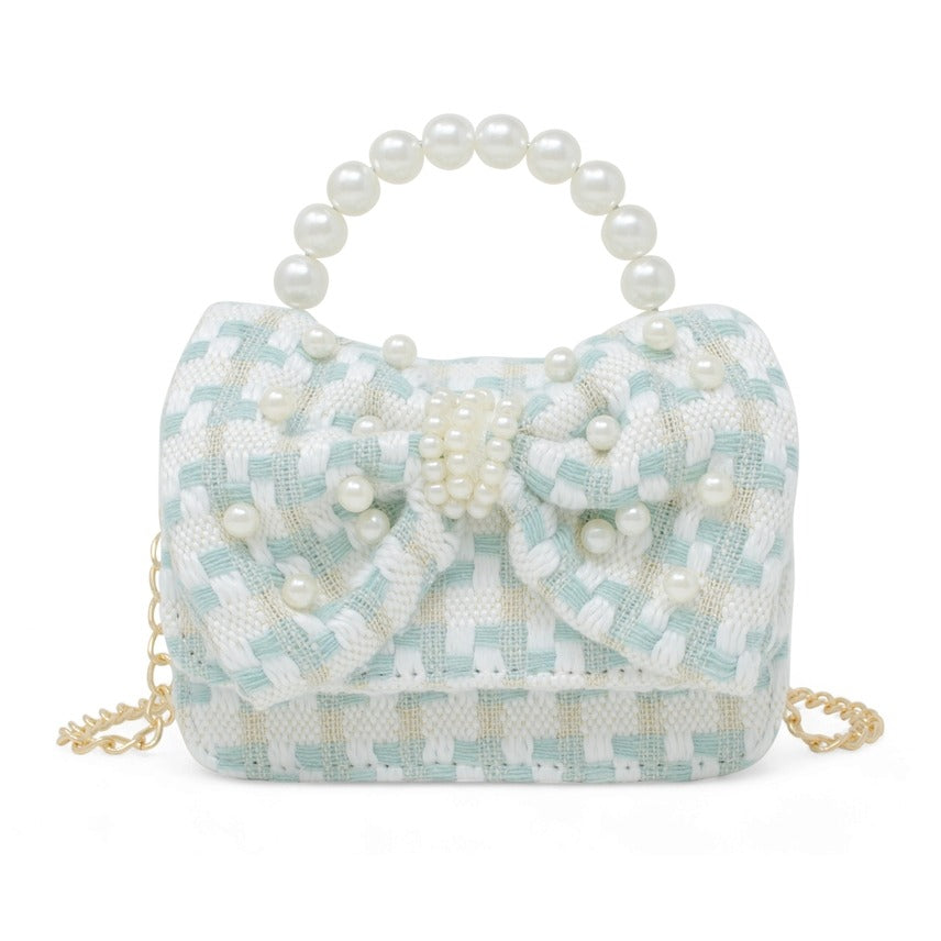 Tiny Treats Tweed Jumbo Pearl Bow Handbag