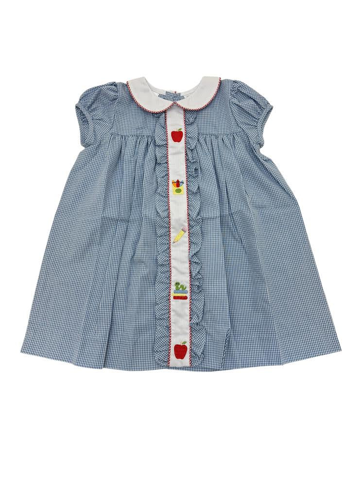 Lulu Bebe Light Blue Gingham Emb Dress Back To School Molly-1-BSH 5106