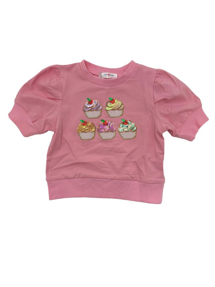 Lulu Bebe Cupcake  Pink Sequin Puff Shirt 5107