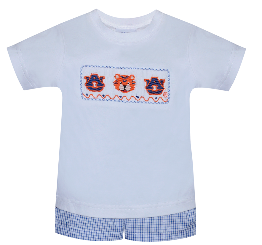 Southern Saturday Smocked Boy Short Set Navy Orange SS70SS23 5107