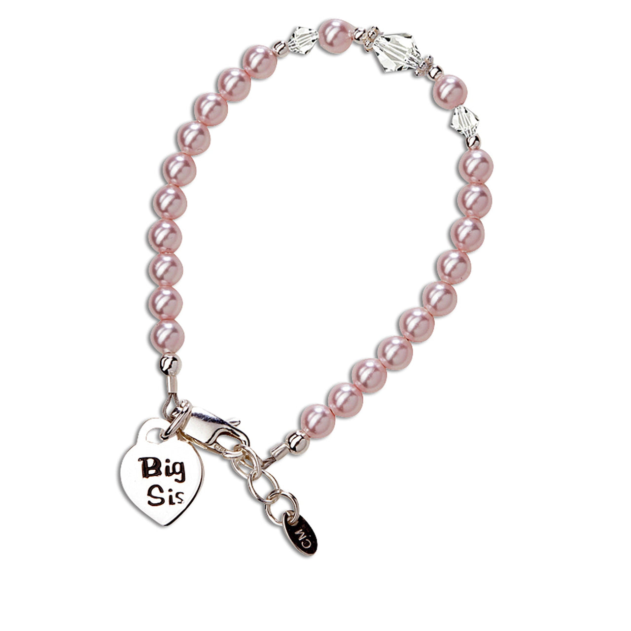 Cherished Moments Big Sis Silver Braclet w/ Pink Pearls- Crystals & Charm (Big Sis)