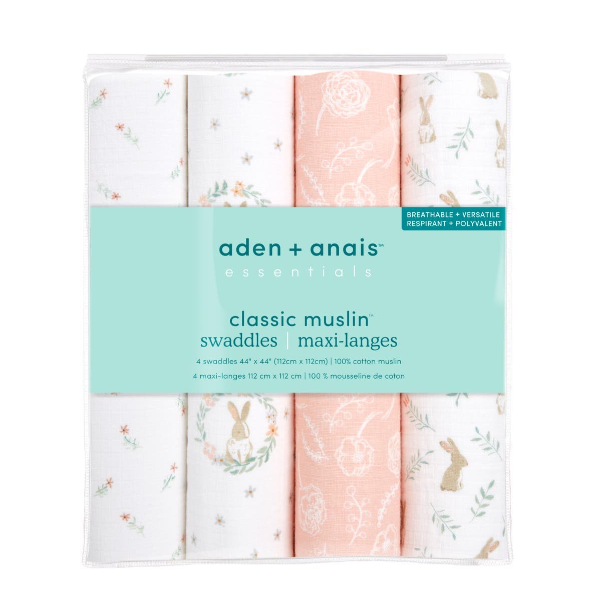 Aden & Anais Essentials Cotton Muslin 4 Pack Swaddles