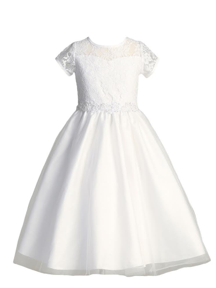 Lito White Lace W/Tulle Dress 5101
