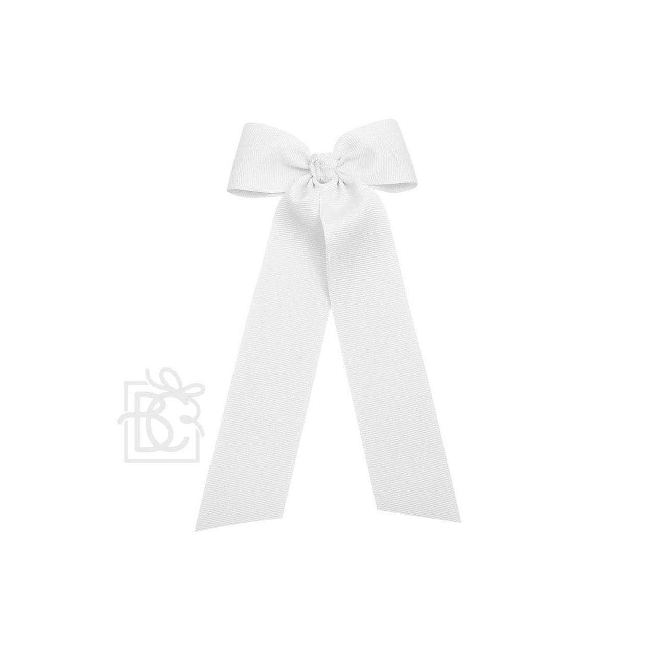 Beyond Creations Flat White Bow  w/ 7" Streamers On Alligator Clip