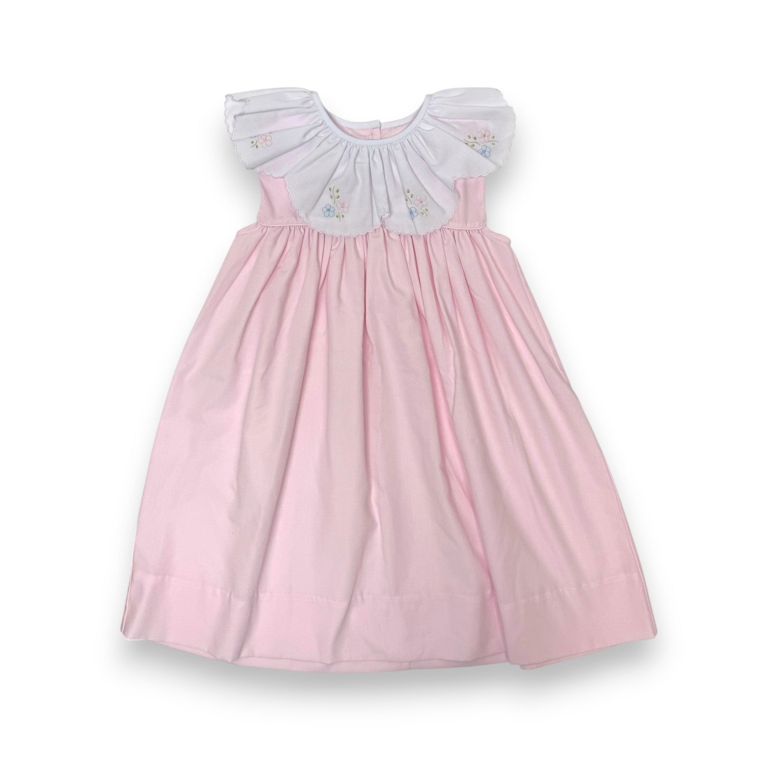 Auraluz Sleeveless Dress Pink W/Scallop Trim Ruffle Pink Flower Shadow Emb 2209