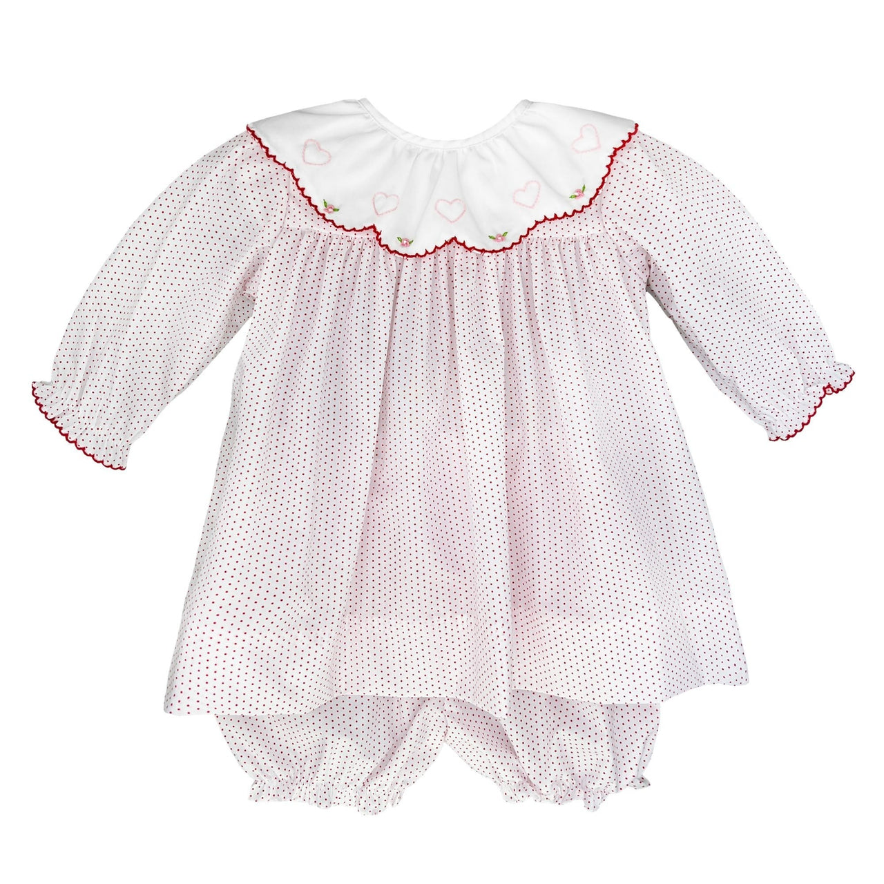 Petit Ami Dress W/Bloomer W/Shirred Collar & Heart Emb White/Red Dot 1229/2129/3129 5106