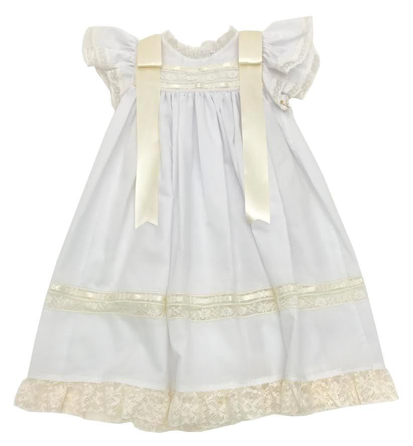 Treasured Memories White Angel Sleeve Dress w/ Ecru Lace & Ribbon Insert/Shoulder Ribbon S1823WH WH/EC 5008