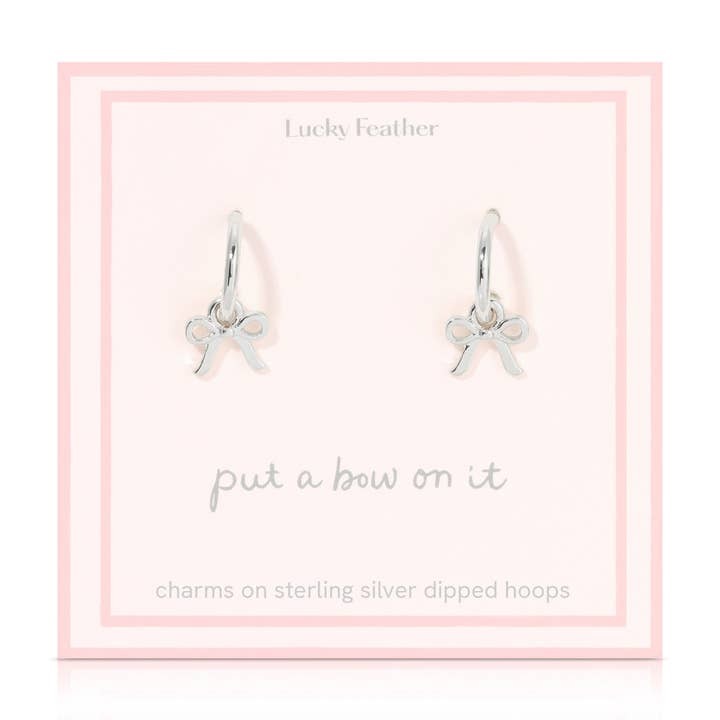 Lucky Feather Bow Charm Hoops