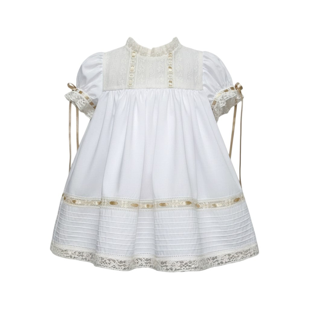 Treasured Memories White Dress W/Ecru Lace bodice W/gold Ribbon 56144B 5203