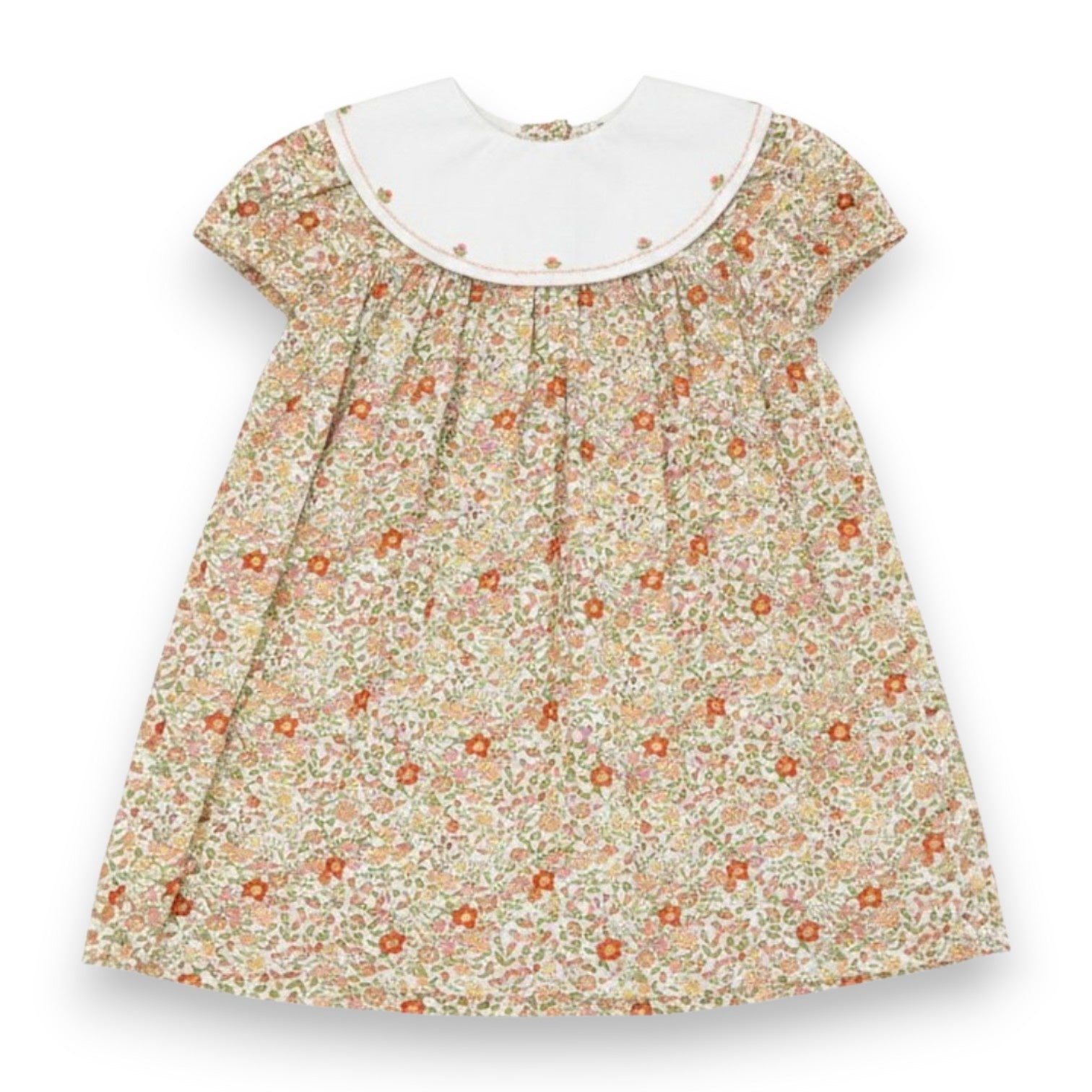 Claire & Charlie Orange Liberty Print Float Dress W/Round Collar W/Embroidery S/S 3000D-CF26 5307