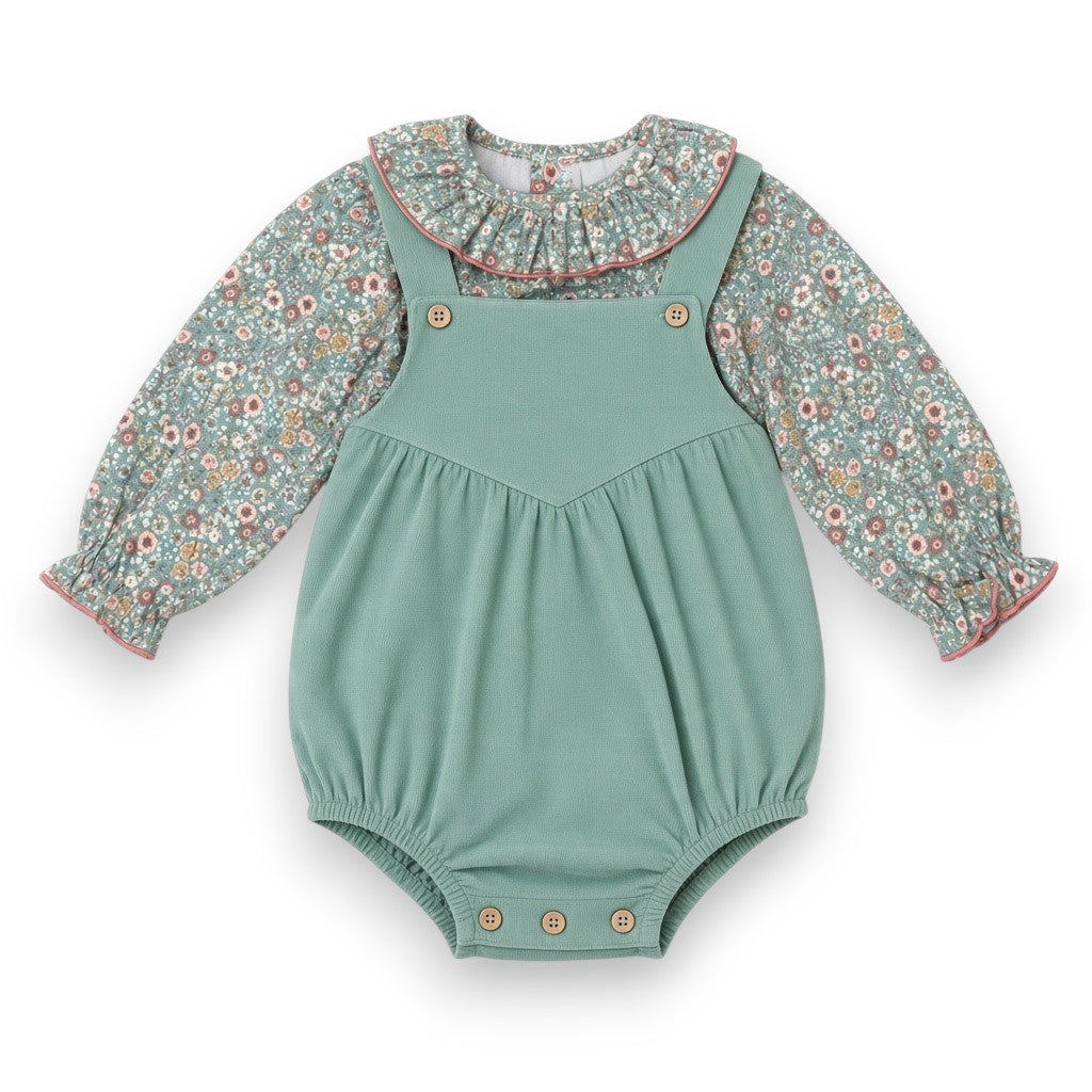Babidu Green Cord Bubble W/Floral Blouse 31631 5309