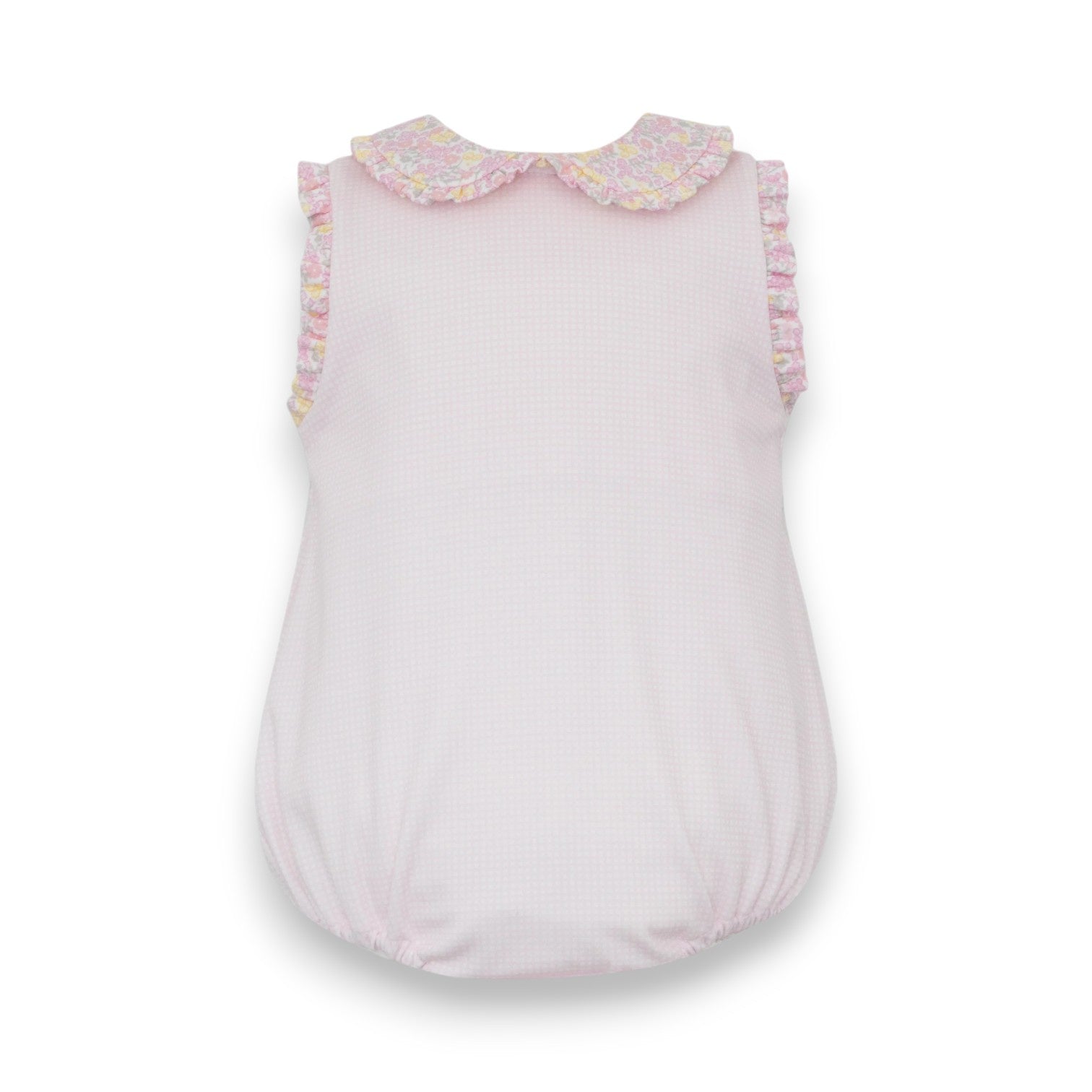 Petit Bebe Pink Knit Gingham Girl's Sleeveless Bubble W/Multi Flower Knit Print 415F-MS26