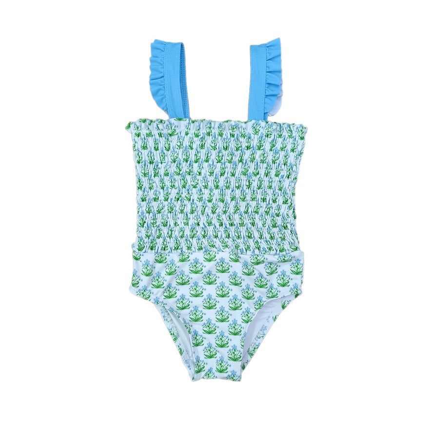 Love George Block Print Floral Knit Girls Swim 5301