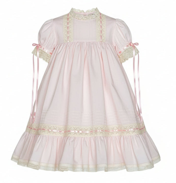 Treasured Memories Pink Dress W/Ecru Lace W/Pink Ribbon S2691