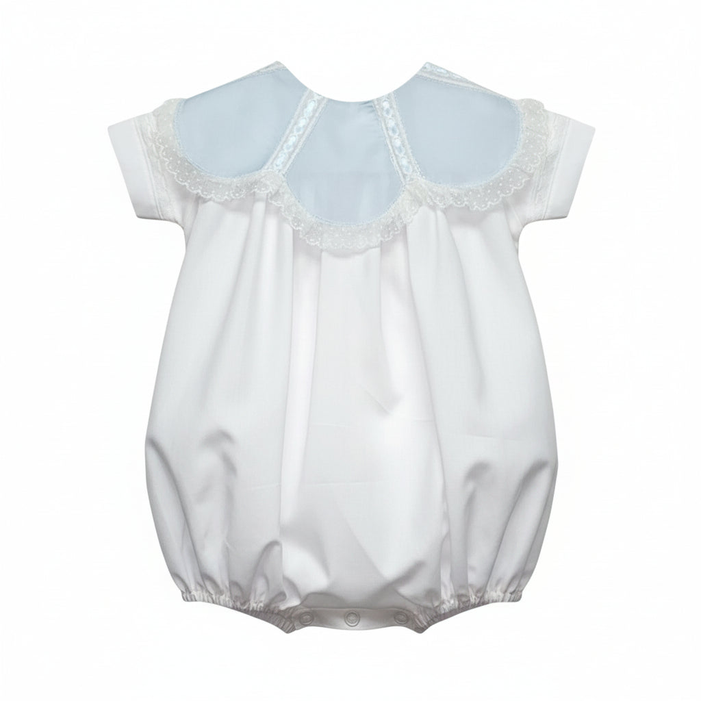 Treasured Memories Boy White Bubble W/Blue Scalloped Collar W/White Lace S2693  52123