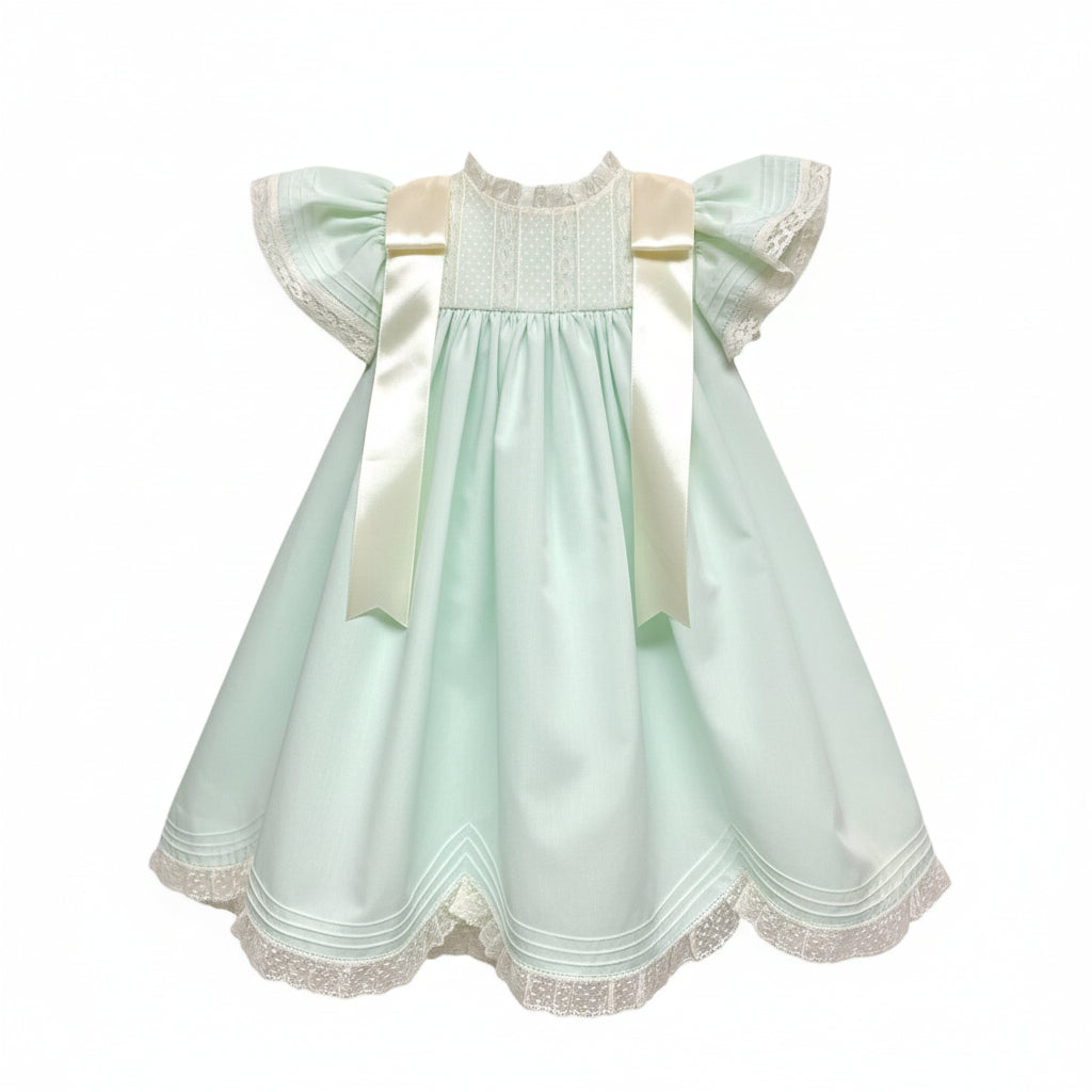 Treasured Memories Mint Dress W/Ecru Lace & Ecru Ribbon S505 5301
