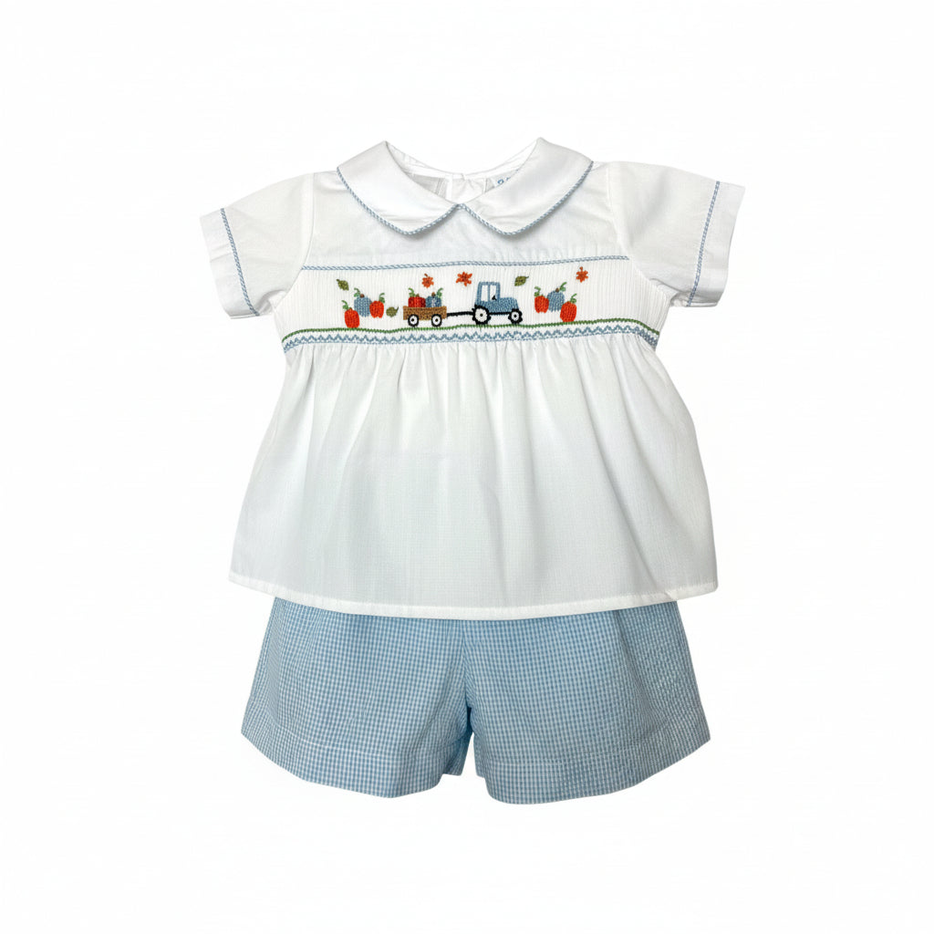 Lulu Bebe Pumpkin Harvest  2pc Short Set Smocked Drew-3-PKH